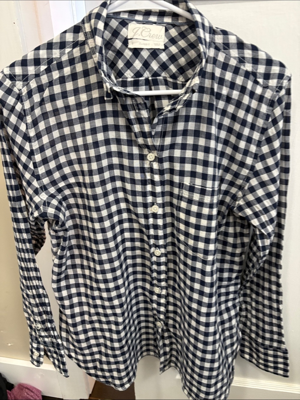 J. Crew Navy and White Gingham Shirt